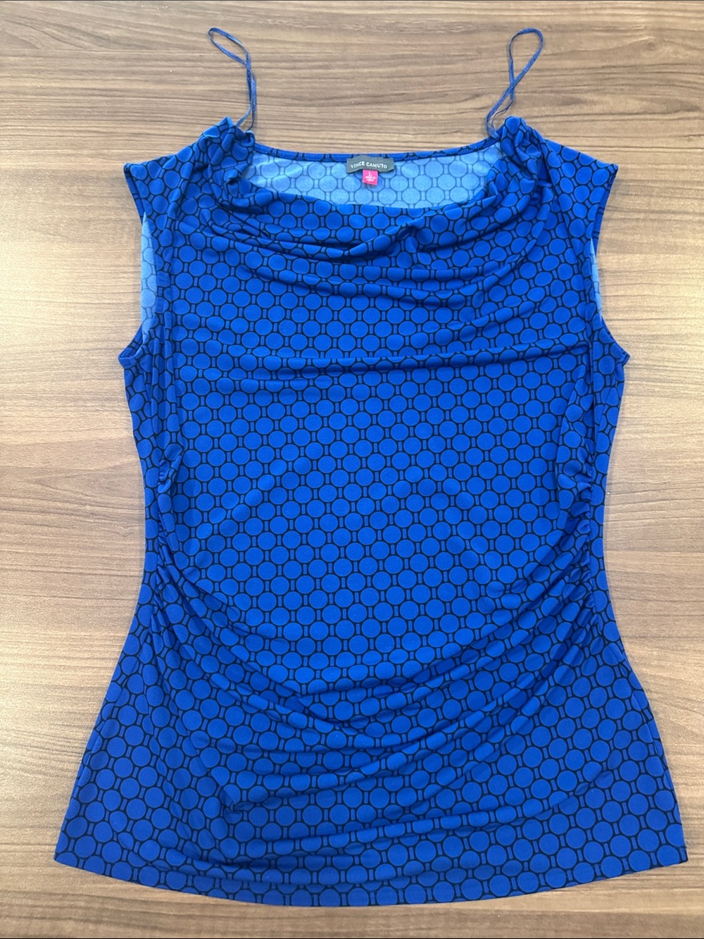Vince Camuto Royal Blue Sleeveless Cowl Neck Tank with Dot Print